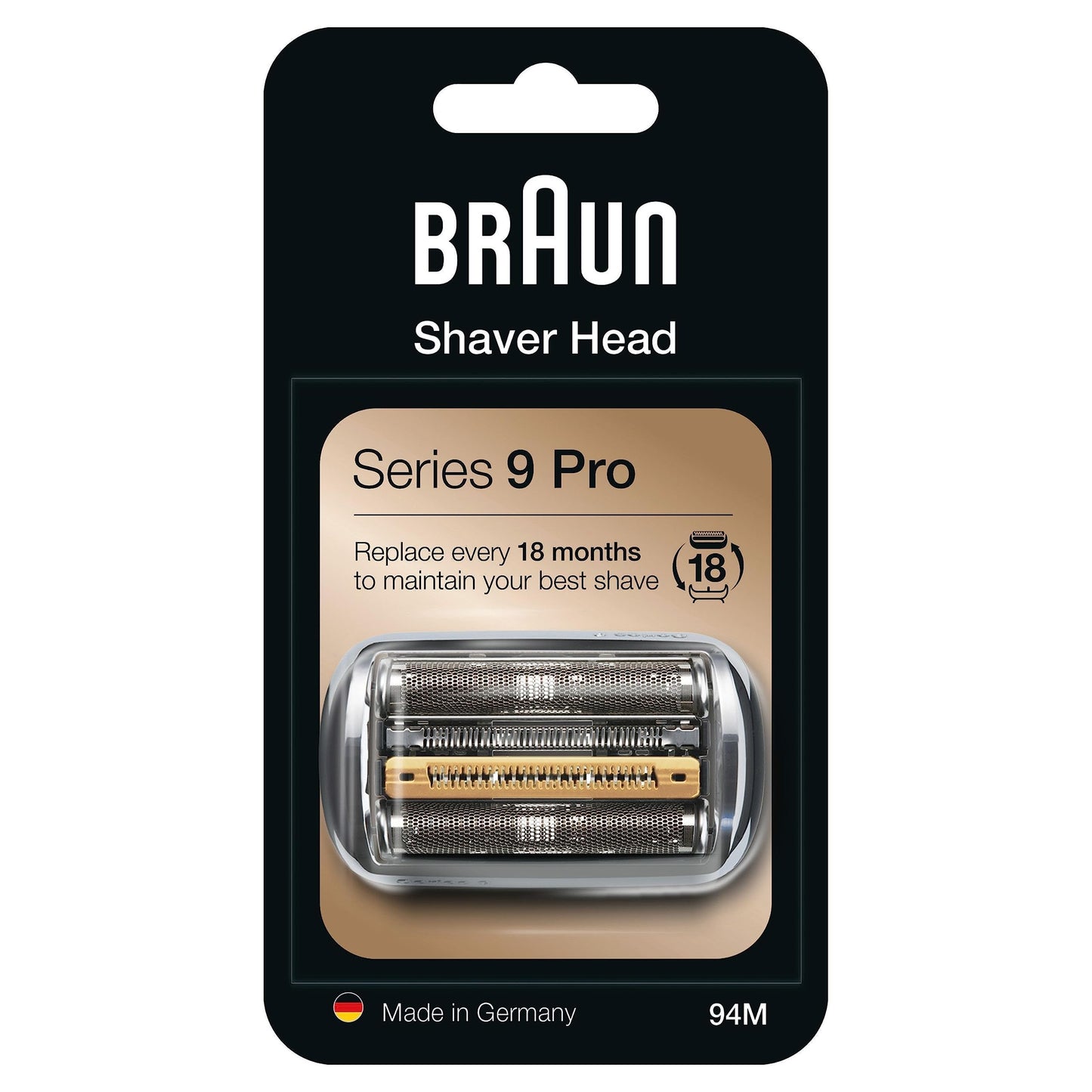 Braun Series 9 Pro shaving head for electric shaver, original replacement shaving part from the manufacturer suitable for Braun men's shaver Series 9 Pro, 94M, chrome, pack of 1, unprinted cardboard