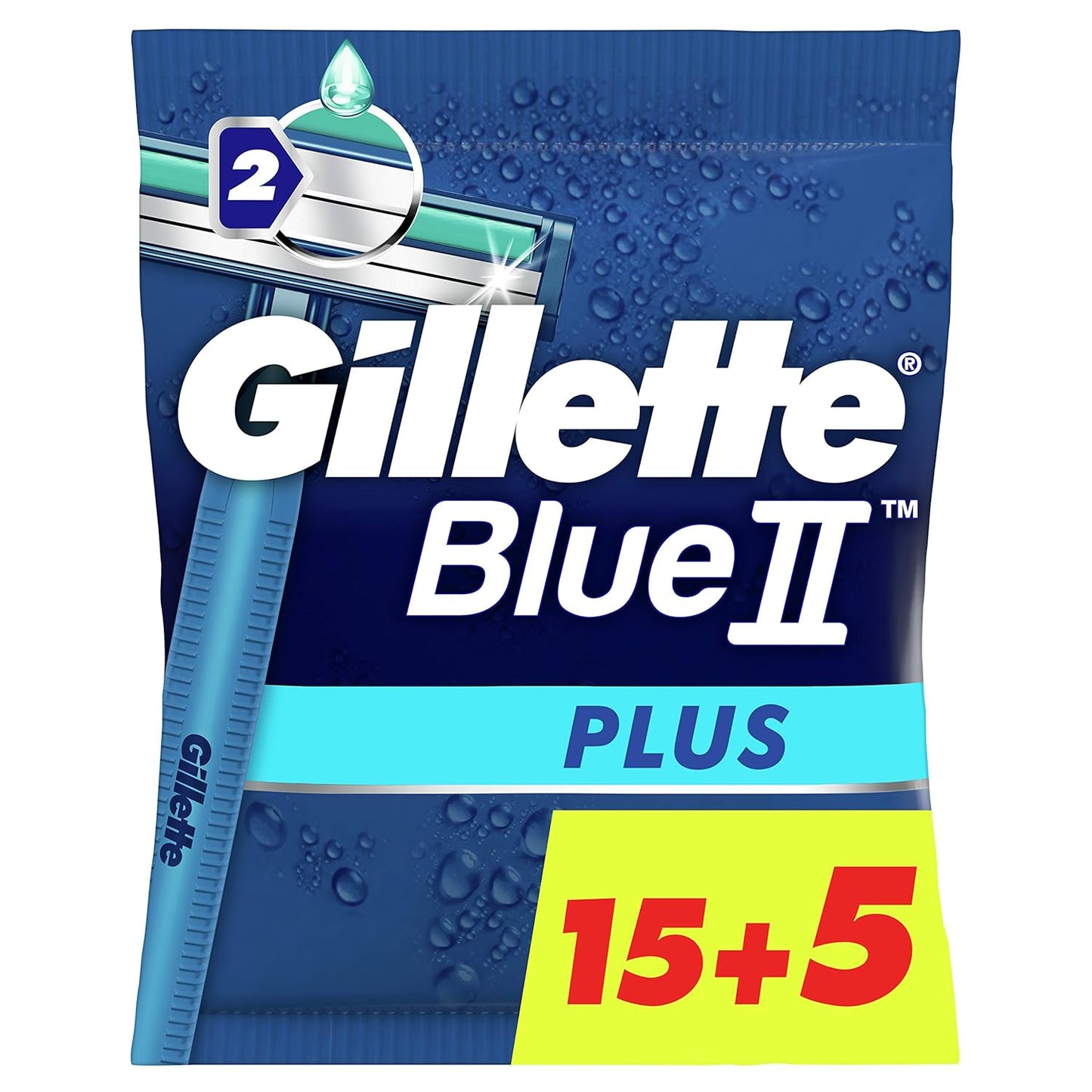 Gillette Blue 2 Plus Disposable Razors, 2 Bladed, 15 + 5 Free Razors