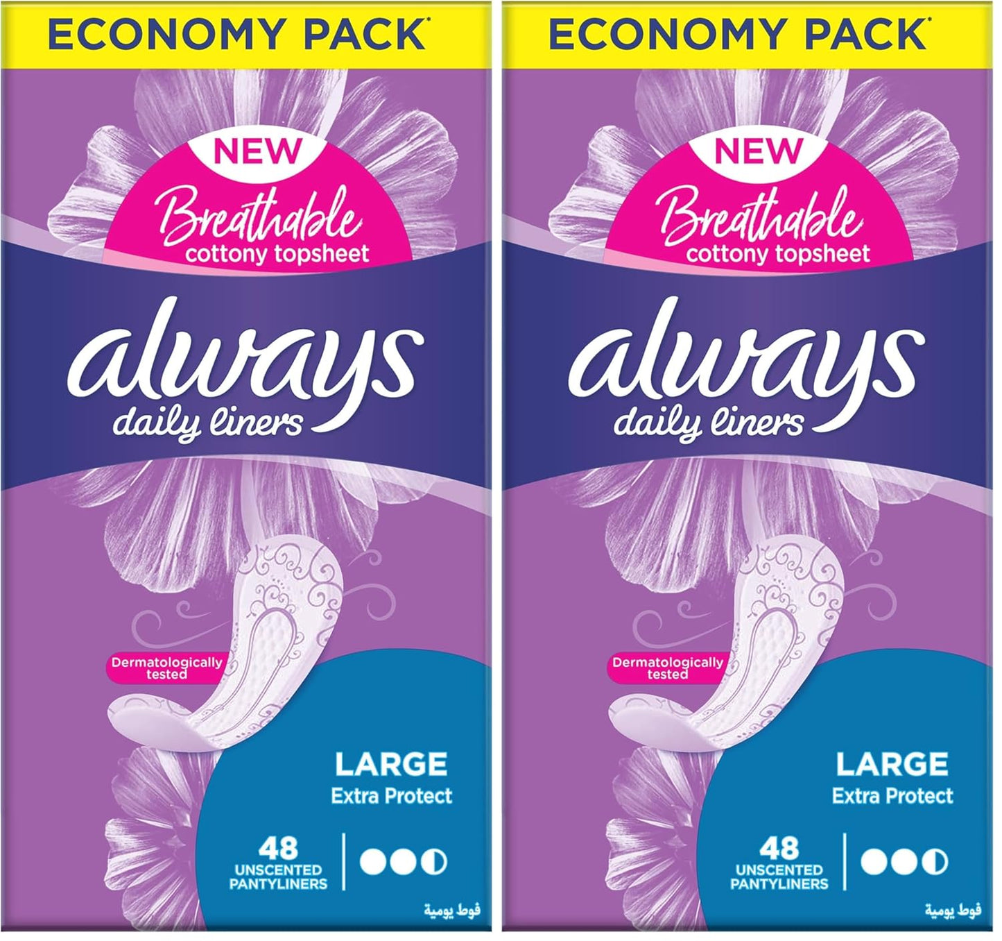 Always Daily Pads, Cottony Soft, Unscented, Large, 48 pads (Pack of 2)