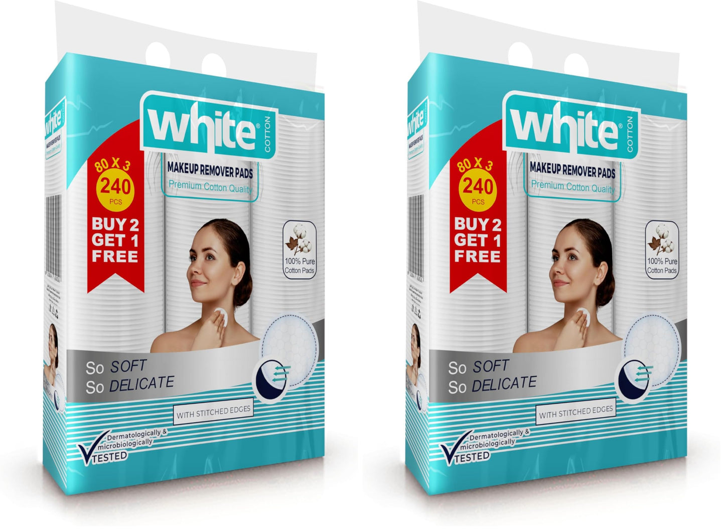 White Make-up Remover Cotton Pads 3 * 1 Promotion (Pack of 2)