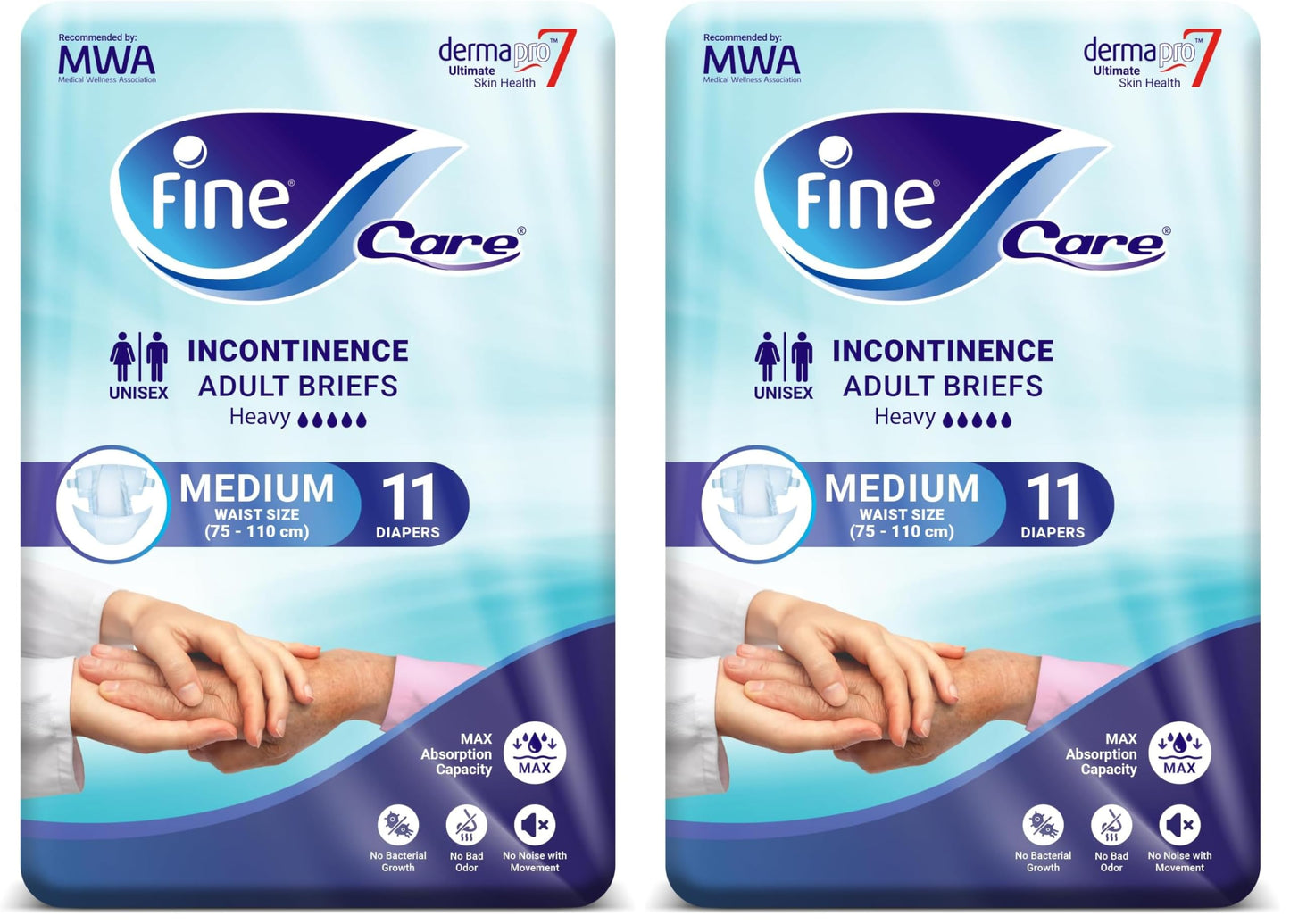 Fine Care Incontinence Adult Diapers breifs, Medium Size,Waist 75-110 cm, Count 11 (Pack of 2)
