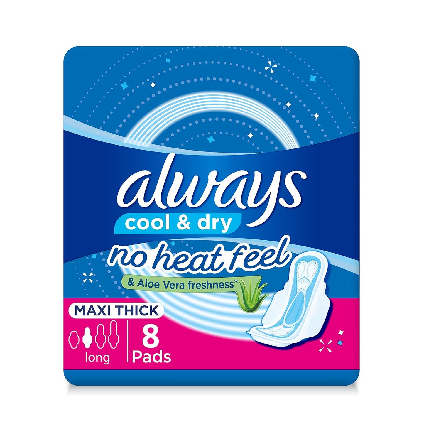 Always Cool & Dry, No Heat Feel, Maxi Thick, Long Sanitary Pads With Wings, 18 Pads