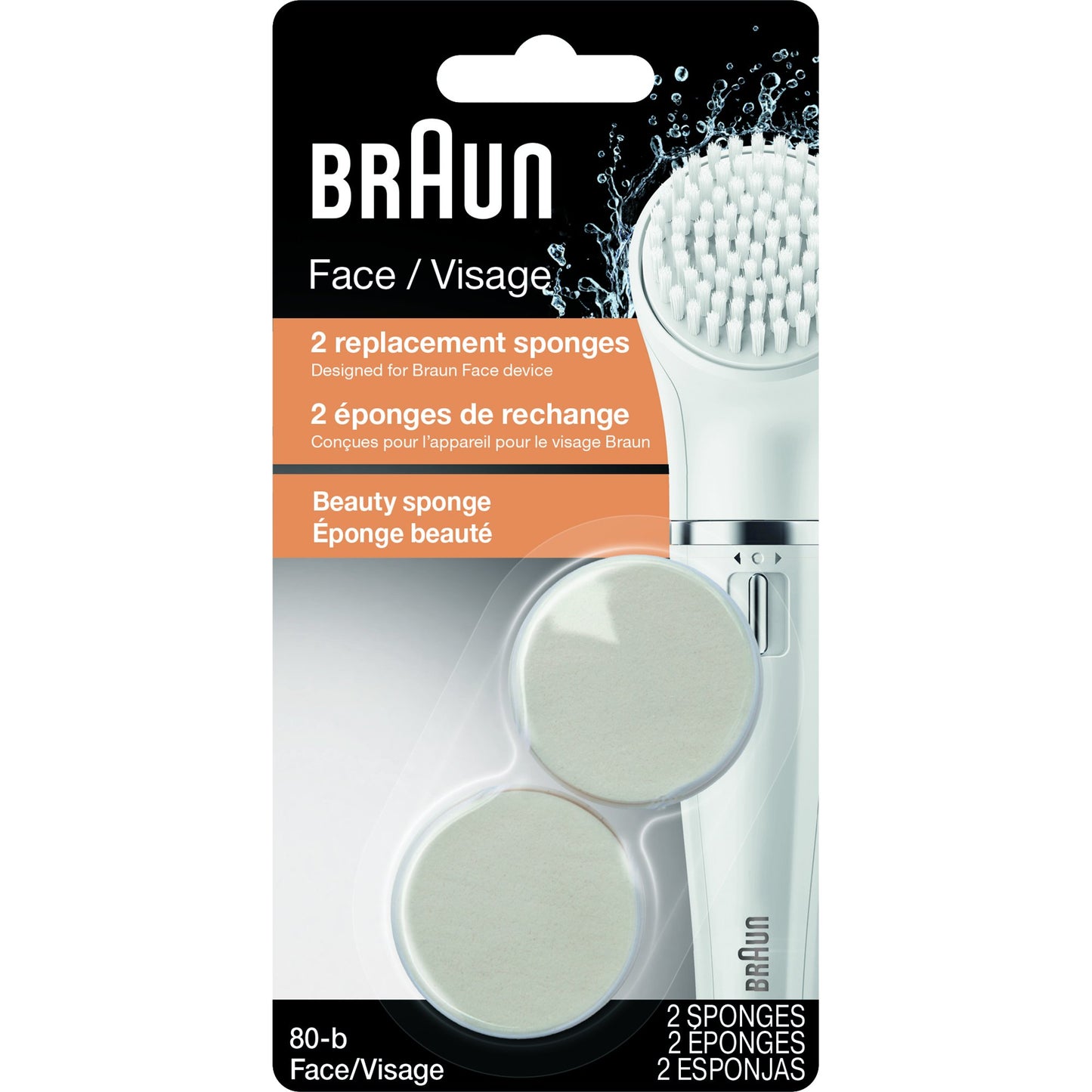 Braun Women's Face 80B Beauty Sponge Refills Mini-Facial Electric Hair Removal Epilator with Facial Cleansing Brush - Pack of 2