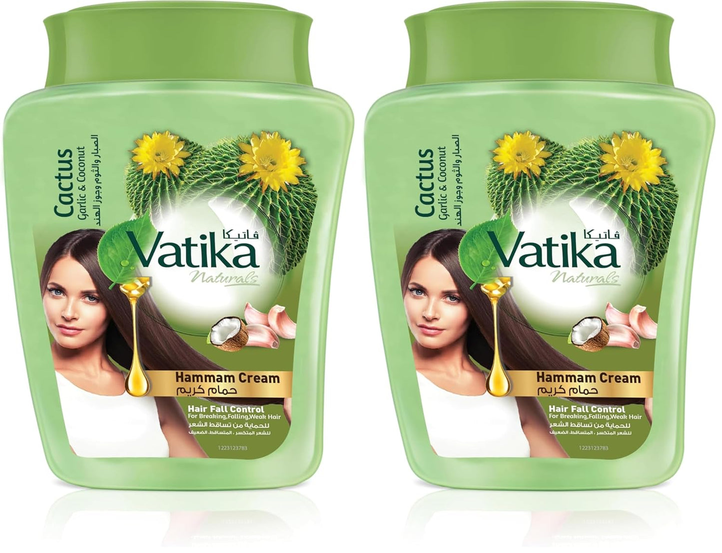 Vatika Naturals Hair Fall Control Hammam Cream (900g) | Natural Extract of Garlic, Cactus and Coconut | Strengthens and Nourishes Weak Hair (Pack of 2)