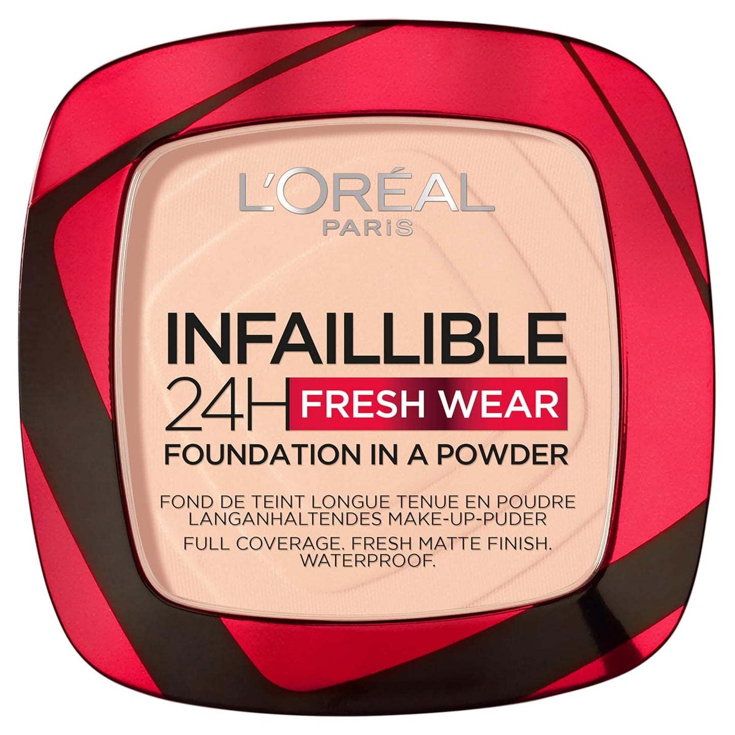 L'Oréal Paris Infallible 24H Fresh Wear Foundation in a Powder, Full-coverage, Longwear, Weightless Smooth Finish, Water-proof and Transfer-proof, 180 Rose Sand