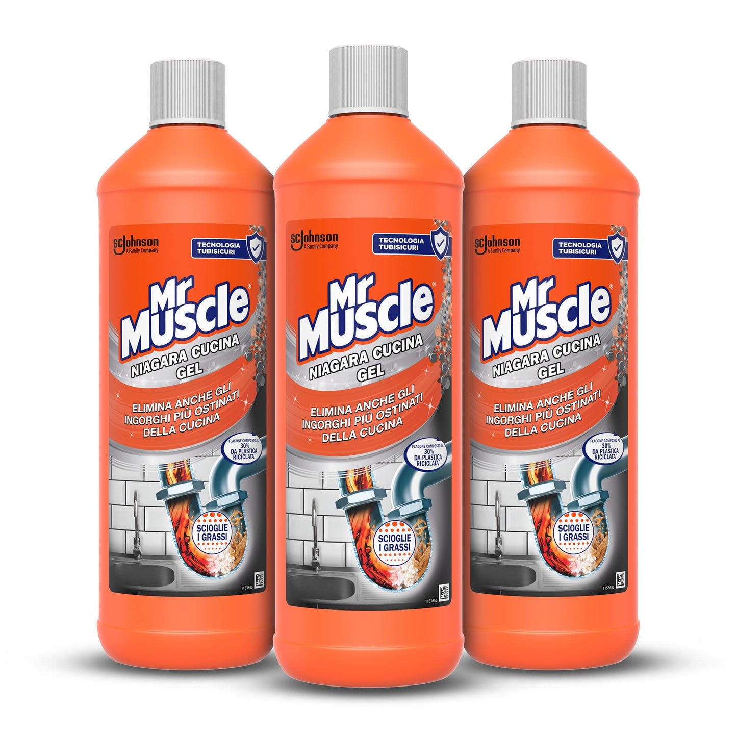 Mr. Muscle Niagara Cucina Gel, Drain Remover for Kitchen Pipes and Drains, Safe for Pipes – Pack of 3 x 1000 ml