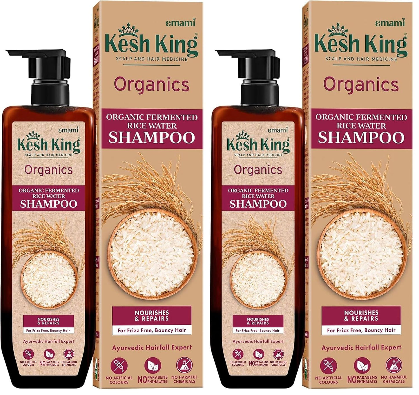 KESH KING Organics Fermented Rice Water Shampoo | Nourishes & Repairs | For Frizz-Free, Bouncy Hair | Certified Organic | No Artificial Colours, Parabens, Phthalates Or Harmful Chemicals, 300ml