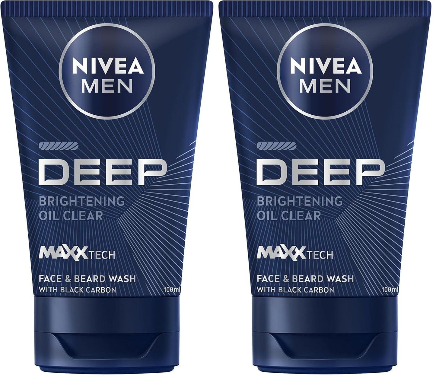 NIVEA MEN Face & Beard Wash Cleanser, DEEP Active Charcoal, 100ml (Pack of 2)