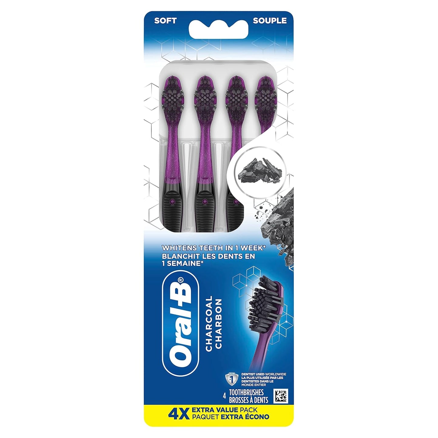 Oral-B Charcoal Toothbrush, Soft, 4 Count