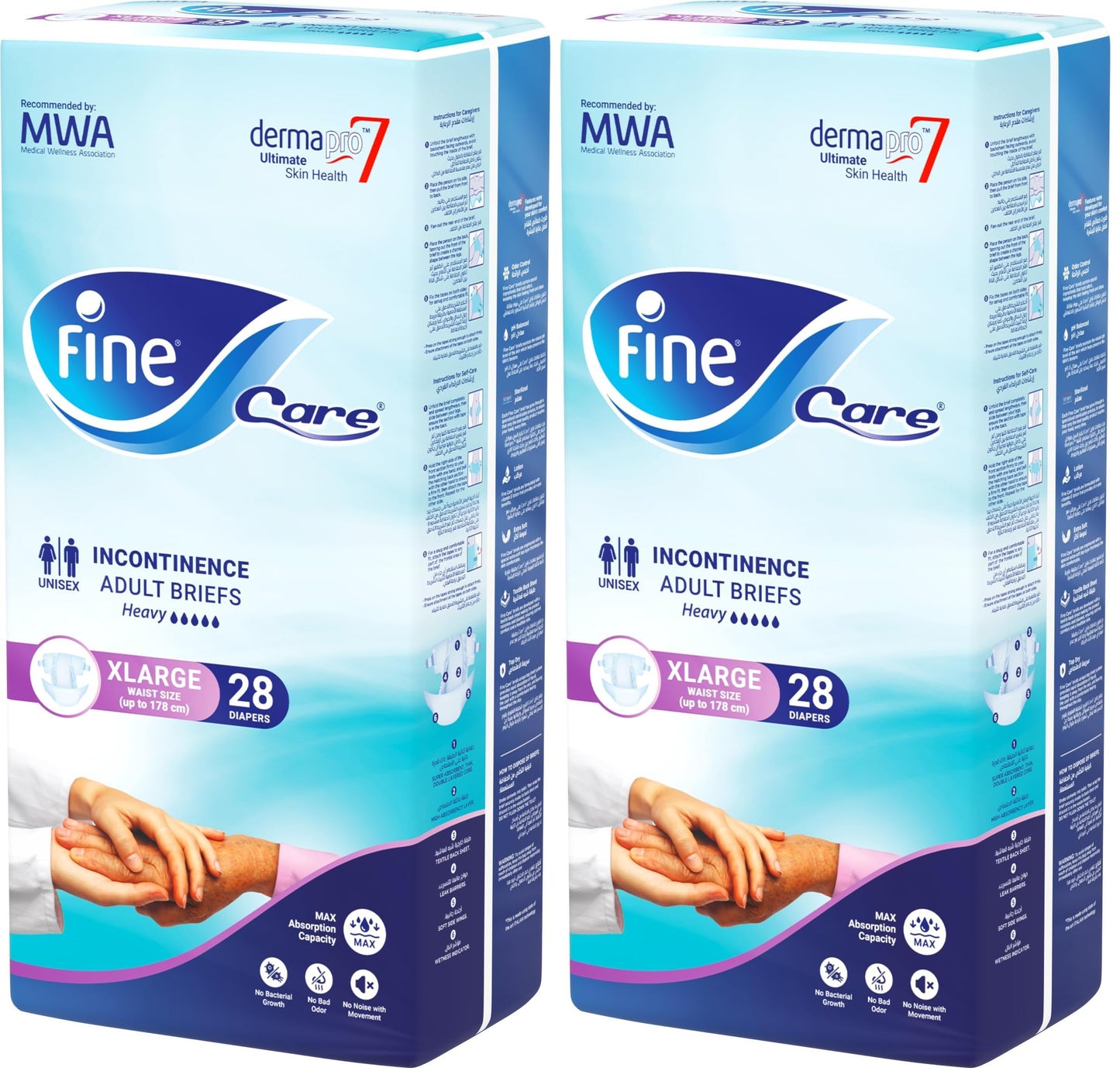 Fine Care Incontinence Adult Diapers breifs, X Large Size,Waist 178 + cm, Count 28 (Pack of 2)