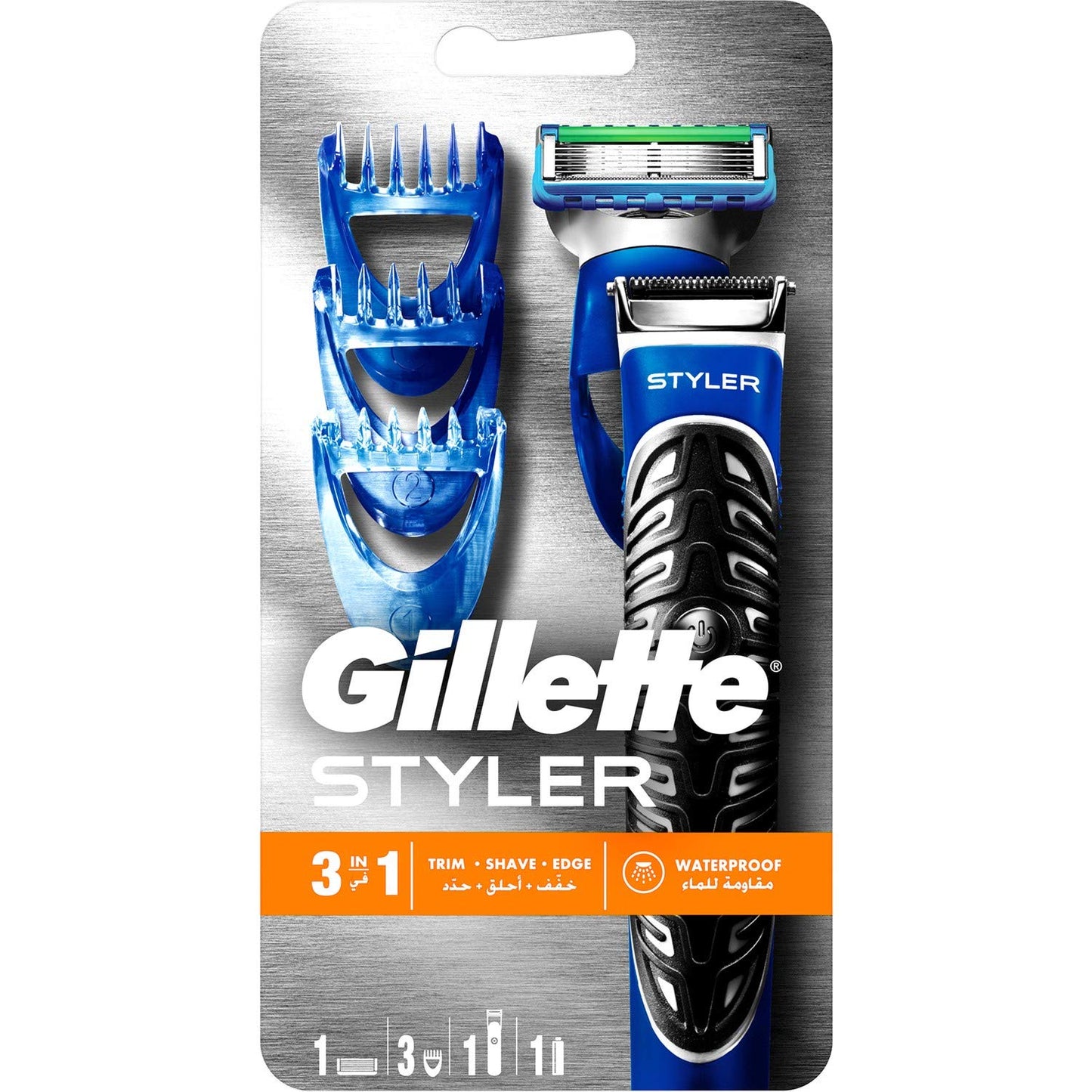 Gillette Fusion ProGlide Styler 3-in-1 Powered by Braun: Men's Hair Trimmer, Face & Body Groomer, Wet & Dry Use, Ergonomic, Cordless