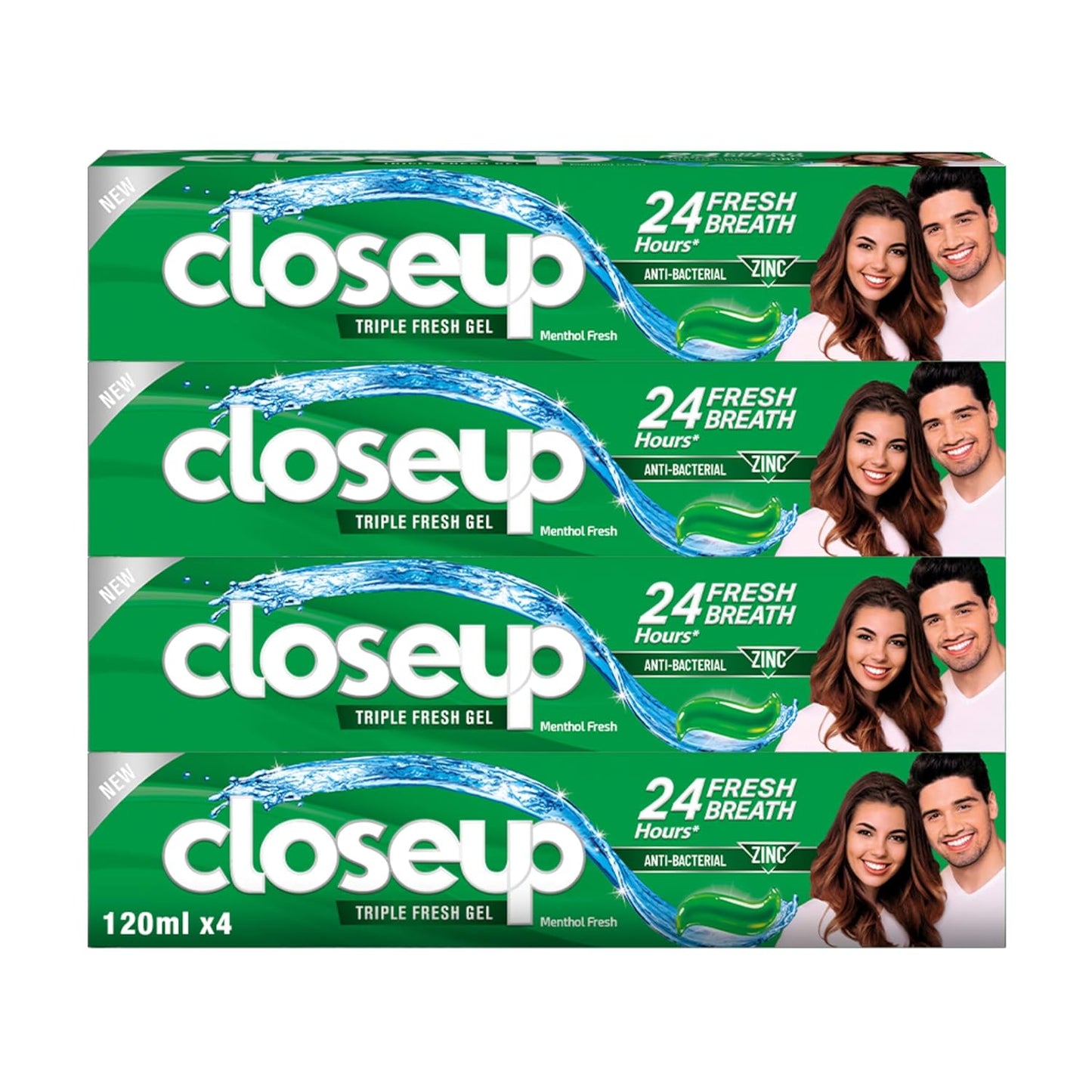 Closeup Triple Fresh Formula Gel Toothpaste, Menthol Fresh, 120Ml (Pack Of 4)