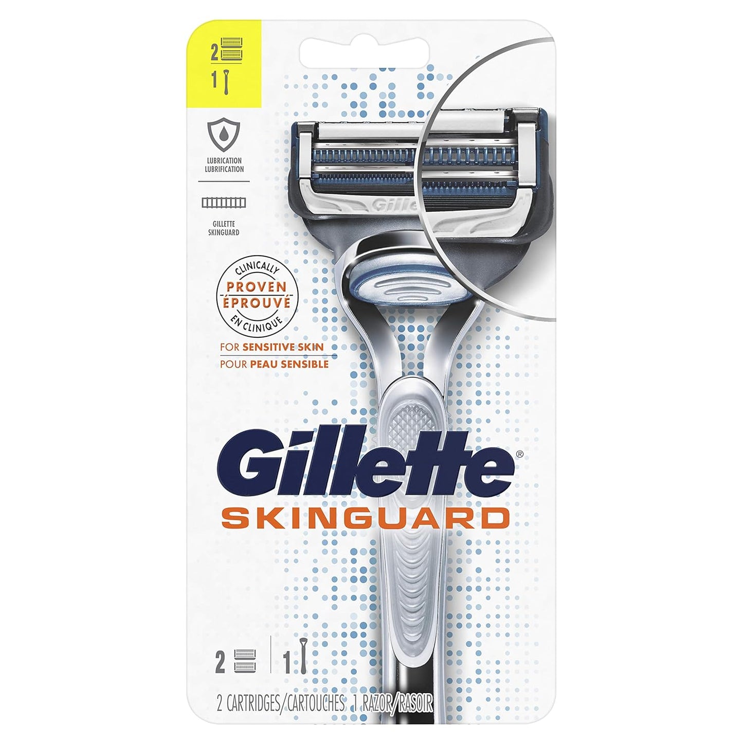Gillette SkinGuard Sensitive Razor for Men with 1 Handle + 2 Blade Refills – Designed for Sensitive Skin to Prevent Razor Bumps and Irritation – With Lubrastrip and Precision Trimmer