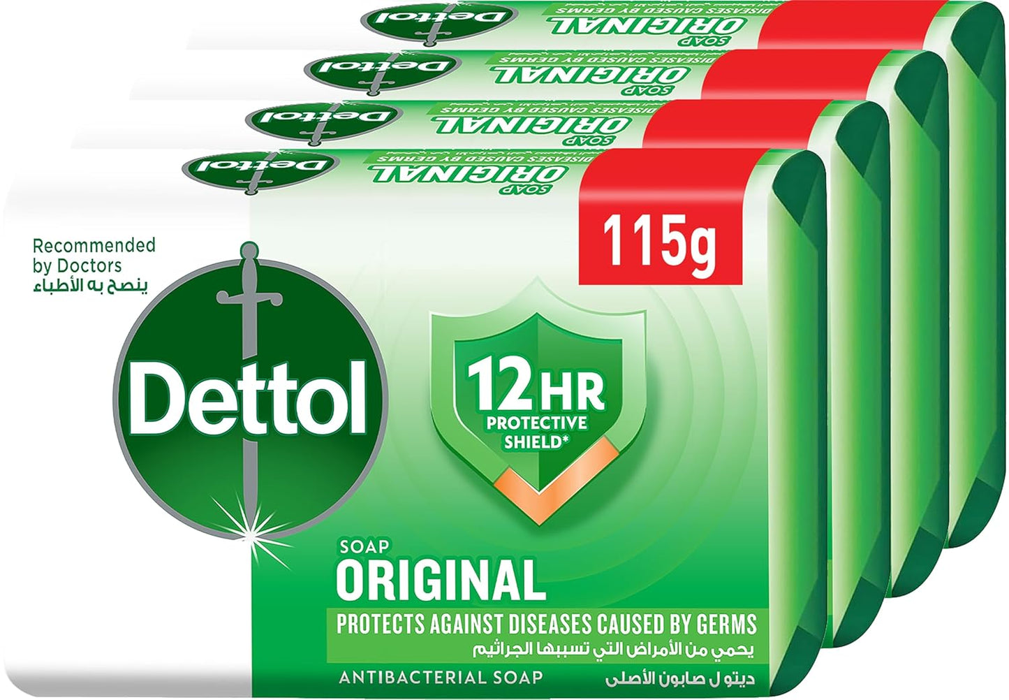 Dettol anti-bacterial bathing soap bar for effective germ protection, personal hygiene & odour protection, pine fragrance, 4 pieces 115g @20% off
