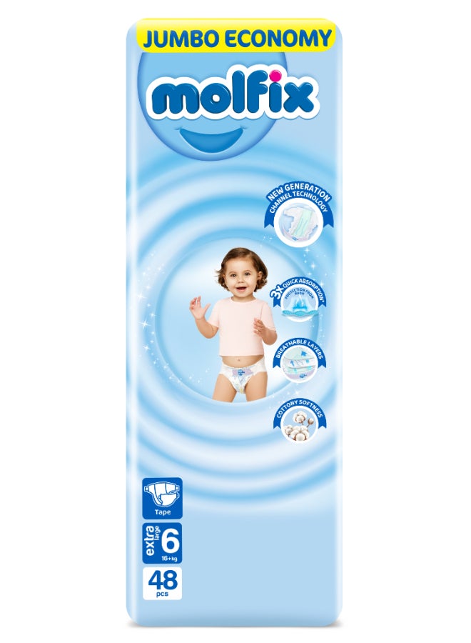 Molfix Baby Diapers - Jumbo Pack - Xlarge Size 6 - 48 Pieces