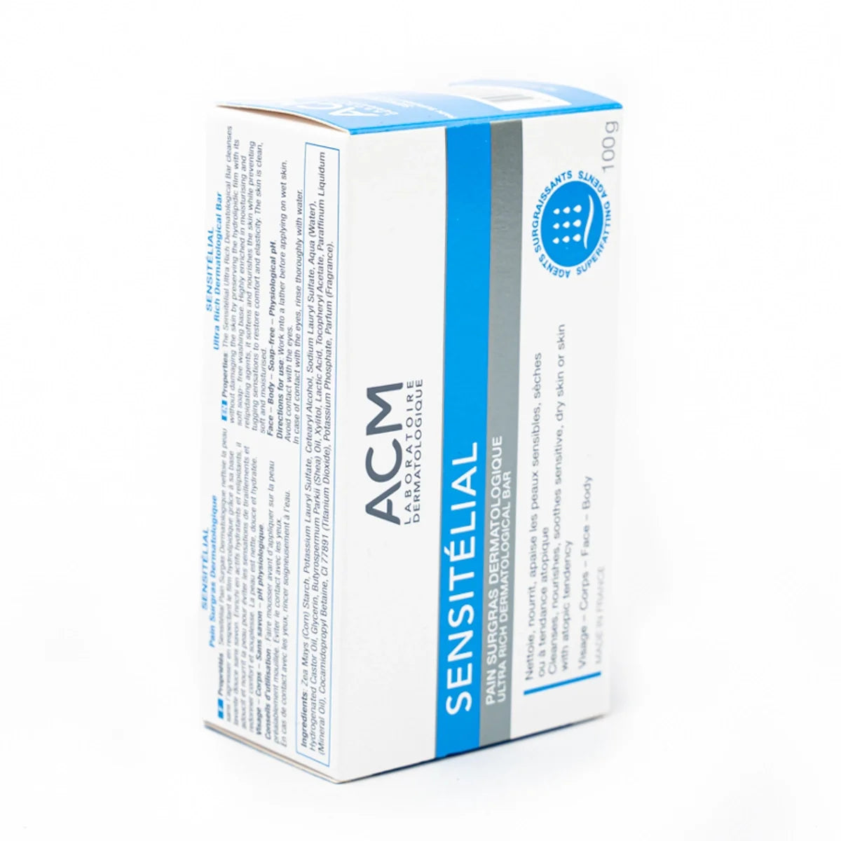 ACM Sensitélial Ultra-Rich Dermatological Bar 100g side packaging view