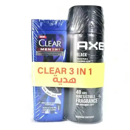 Axe | Black Body Spray | 150ml + Clear | 3*1 Men Shampoo | 90ml