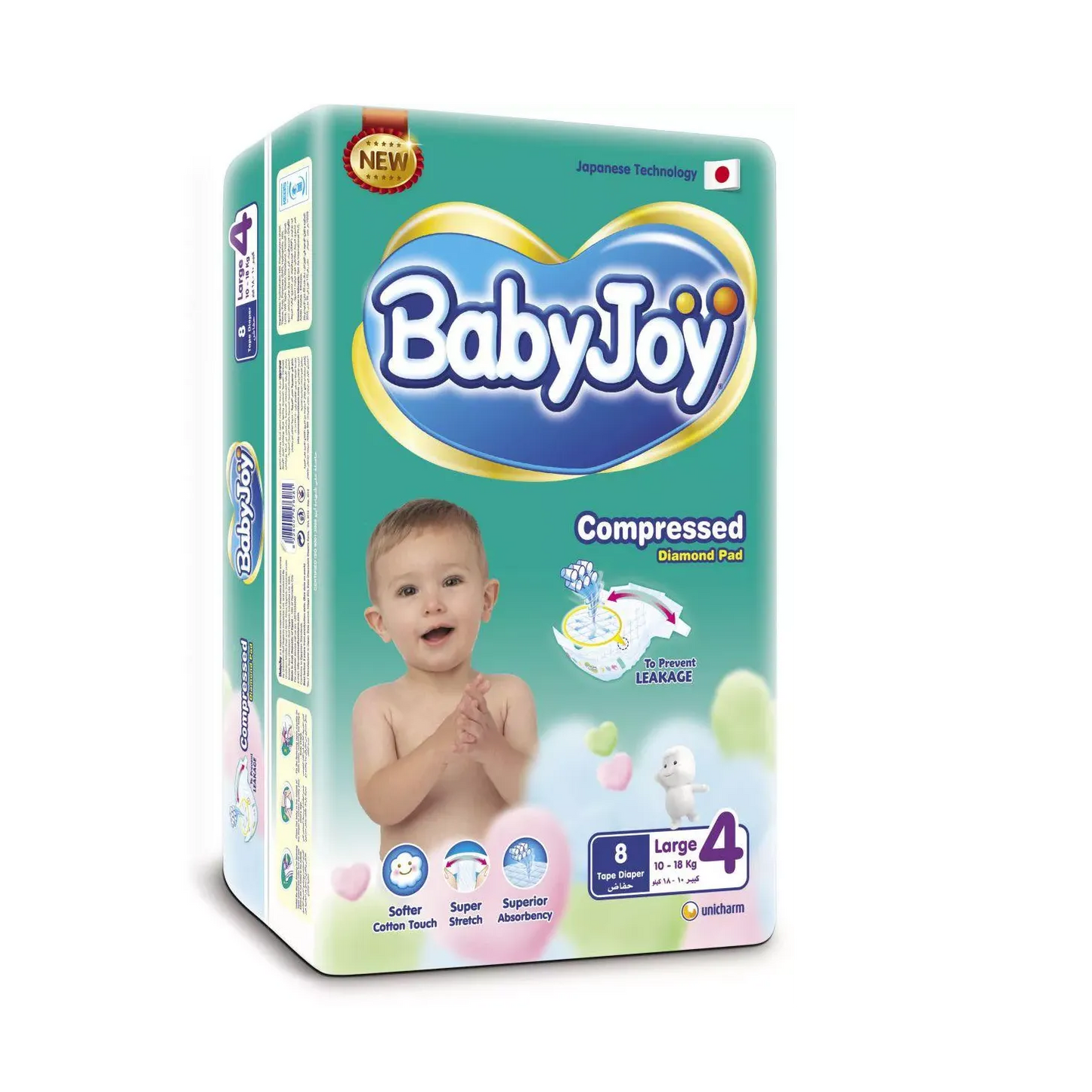 Baby Joy | Baby Diapers 10-18kg Large Size 4 Large | 8 Pcs