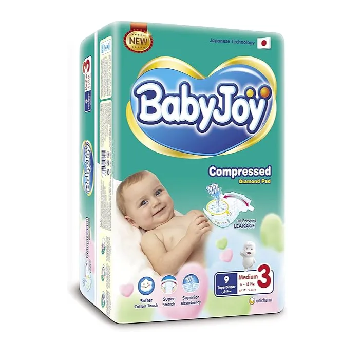 Baby Joy | Compressed Diapers Size 3 Medium 6-12kg Mini Pack | 9 Pcs