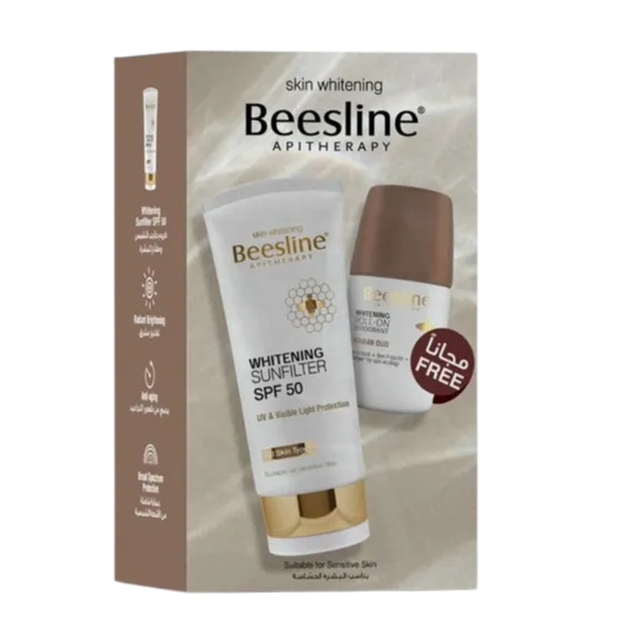 Beesline | Whitening Sunfilter SPF50 | 60ml + Whitening Deodorant Arabian Oud Roll On | 50ml Free
