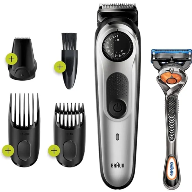 Braun | Beard Trimmer 5 BT5260 With Precision 3 attachments and Gillette ProGlide razor, Black/Metallic Silver
