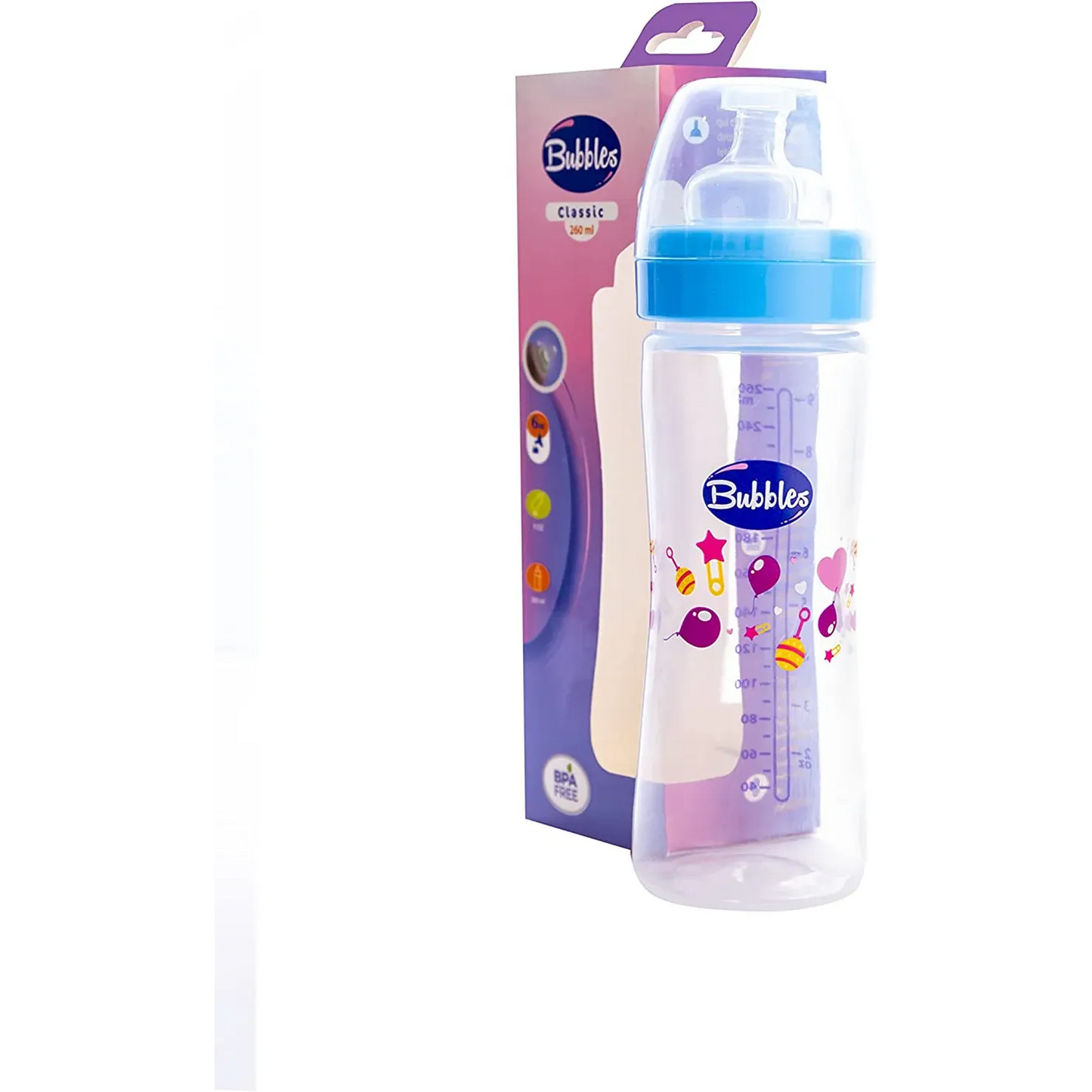 Bubbles | Classic Feeding Bottle without Handles Blue | 260ml