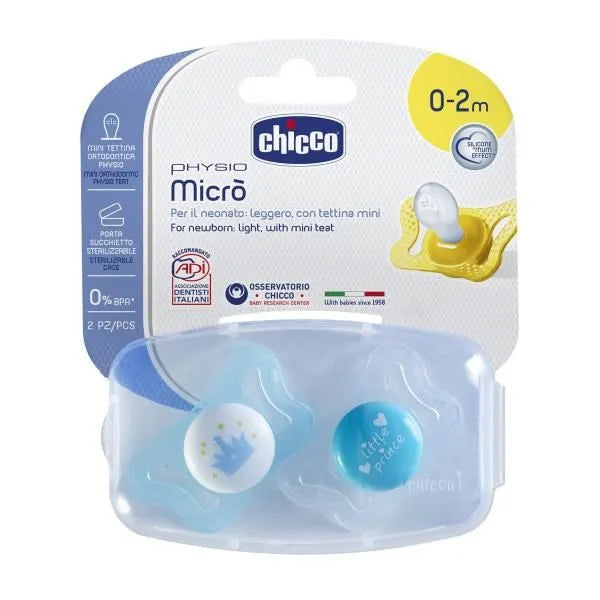 Chicco | Micro Blue Silicone Pacifiers 0-2 Months in Sterilizable Case | 2 Pcs