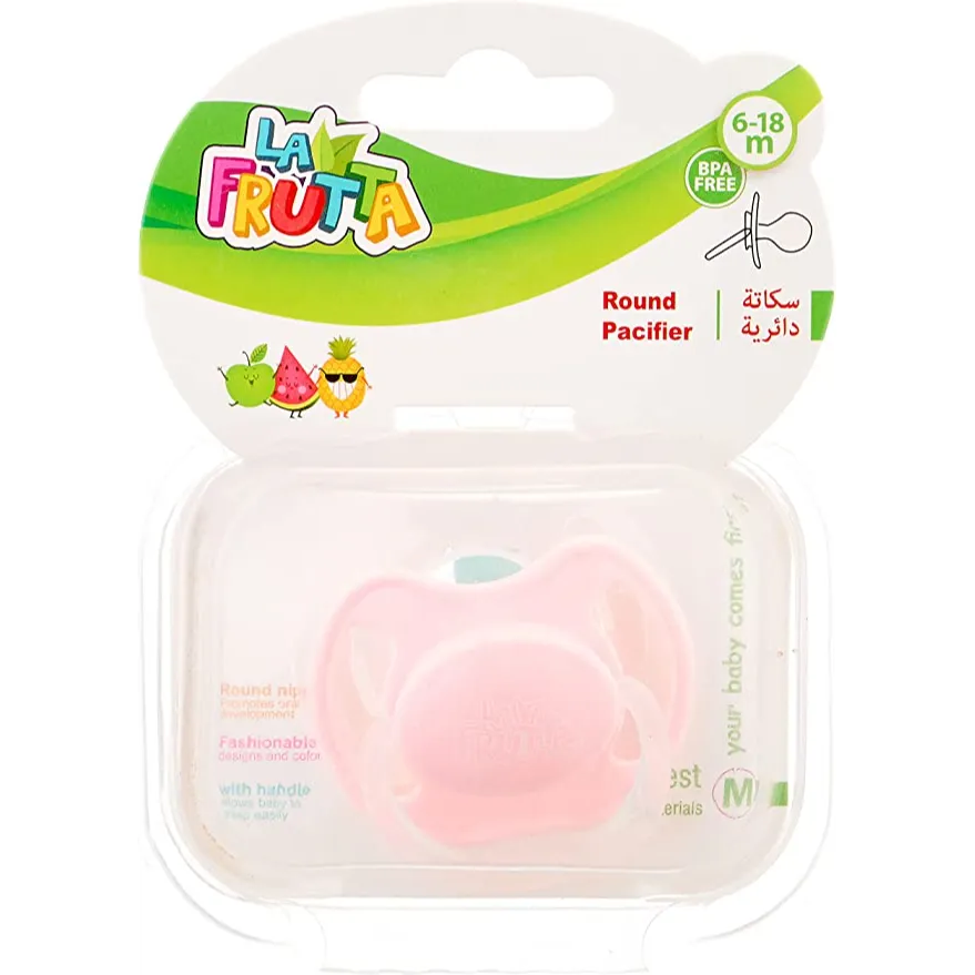 La Frutta | Printed Pacifier with Cover and Round Teat Pink and Clear 6 to18 Months | 1 Pc