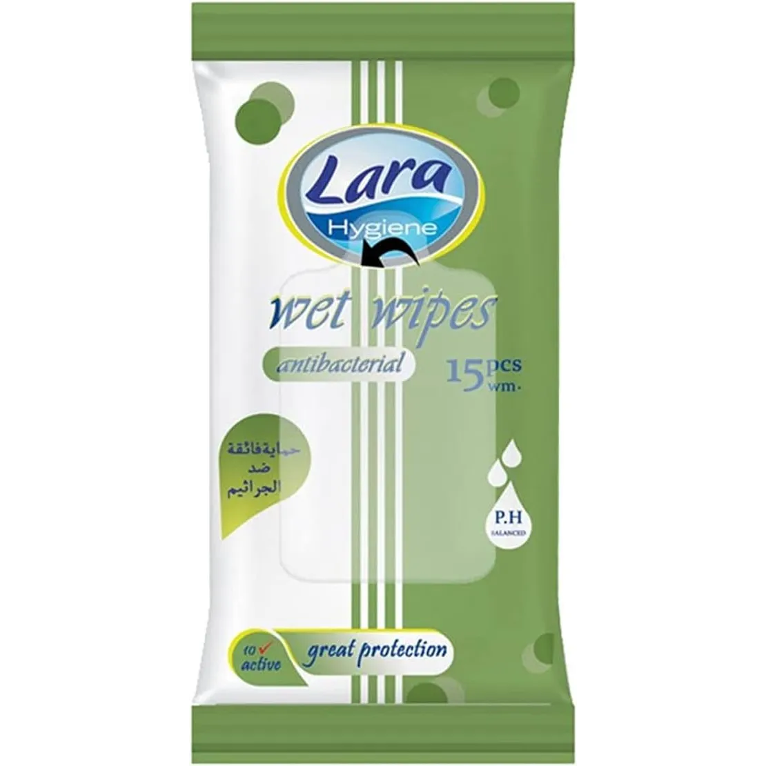 Lara | Antiviral and Antimicrobial Fresh Pocket Wipes Green | 15 Pcs