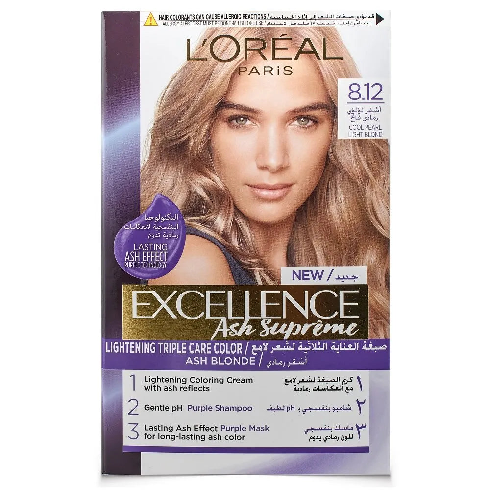 L'Oreal | Excellence Hair Dye with Purple Shampoo and Hair Mask - 8.12 Cool Pearl Light Blonde