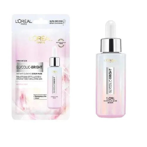 L'Oreal Paris | Serum Glycolic Bright to Minimizes Spots & Even Skin Tone | 30ml & Fase Mask
