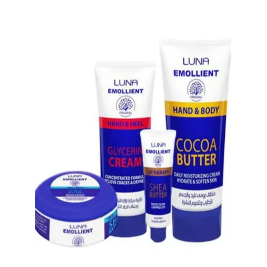 Luna Emollient | Hand&Body Coco Butter + Lip Therapy + Hand&Heel Glycerin Cream + Emollient Cream Shea Butter | 4 Pcs
