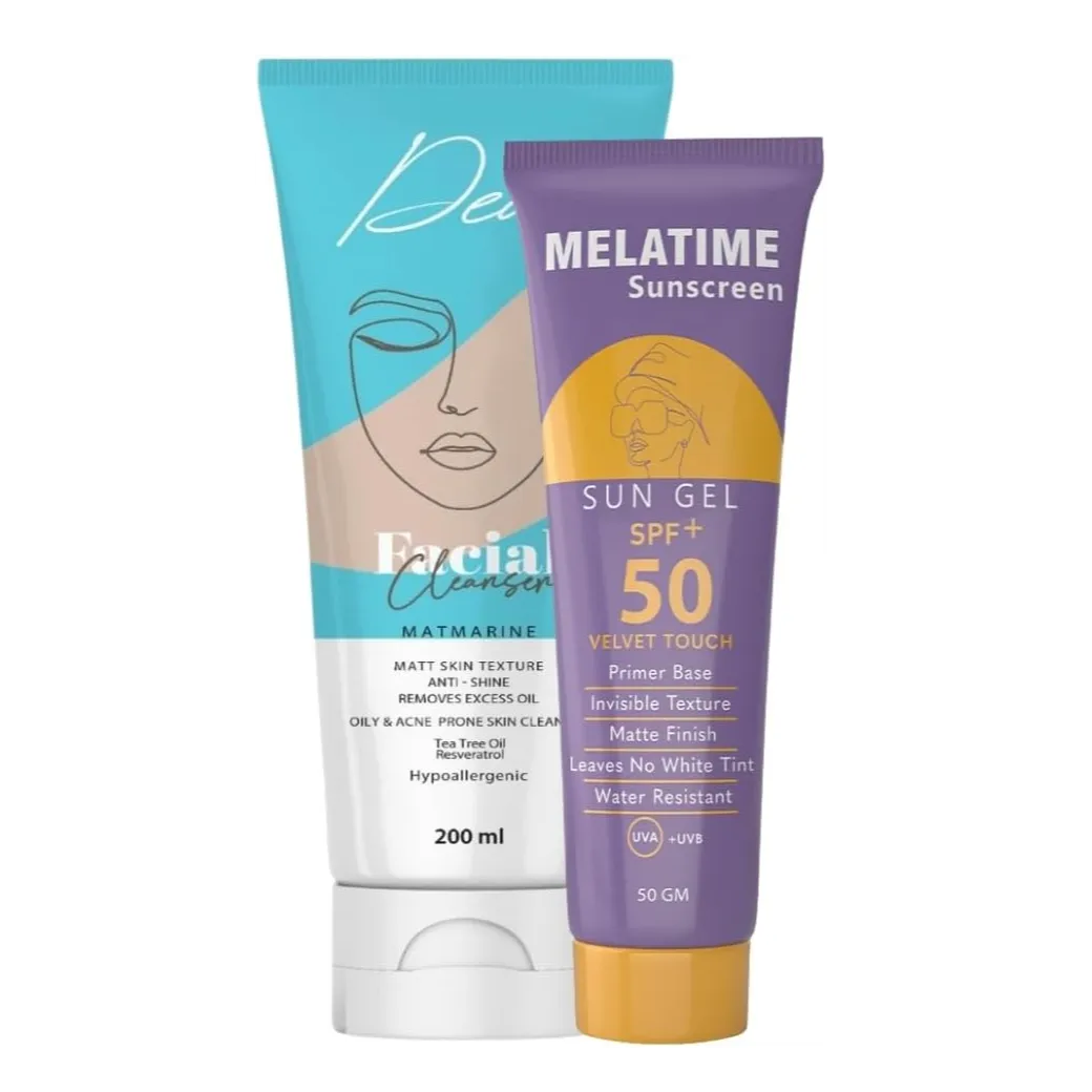 Melatime | Sun Screen Spf 50+ | 50gm + Dear | Facial Cleanser For Oily & Acne Prone Skin | 200ml