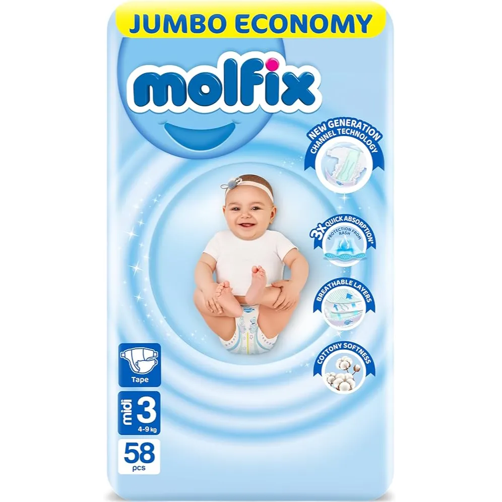 Molfix | Diapers Jumbo Pack Midi Size 3 | 58 Pcs