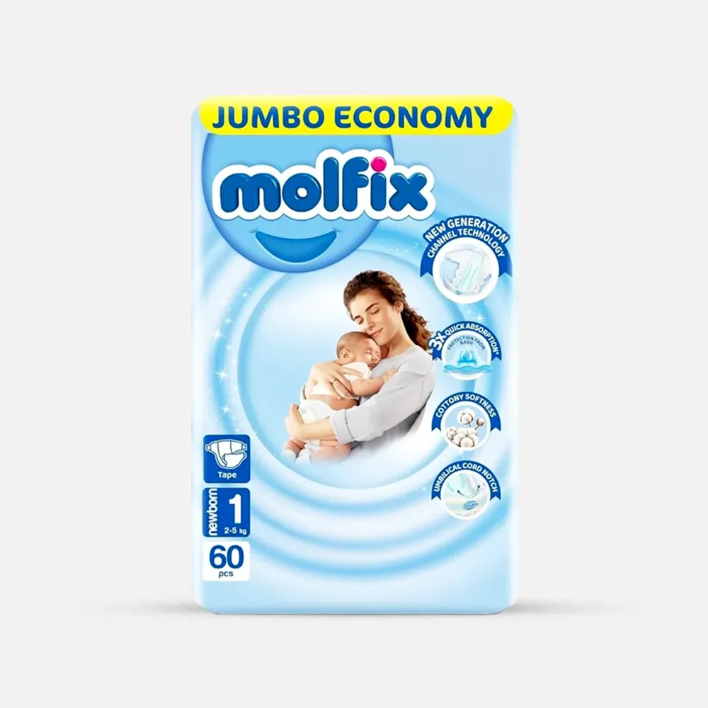 Molfix | Diapers Jumbo Pack Newborn Comfort fix Size 1 | 60 Pcs