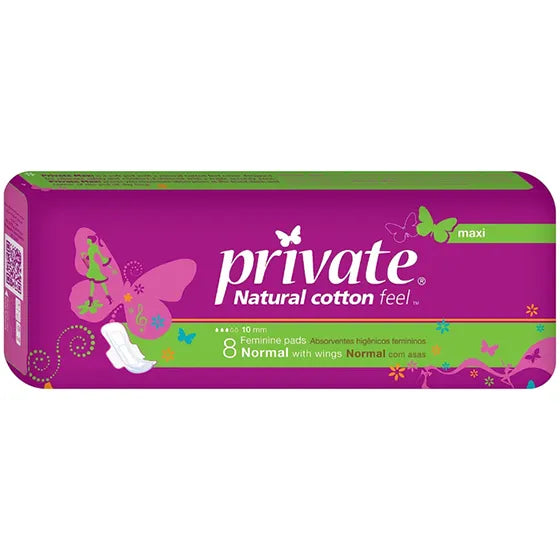 Private | Feminine Pads With Wings Natural Cotton Feel | 8 Pads