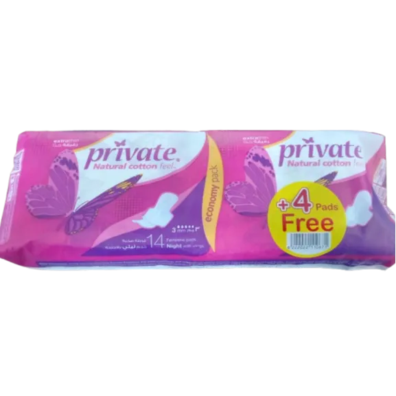 Private | Feminine Extra Thin Night Pads With Wings | 14 pads + 4 Free