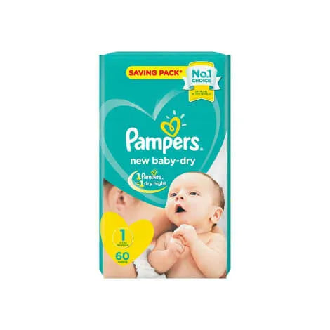 Pampers | Baby Dry Diapers New Born 2-5kg Size 1 | 60 Pcs