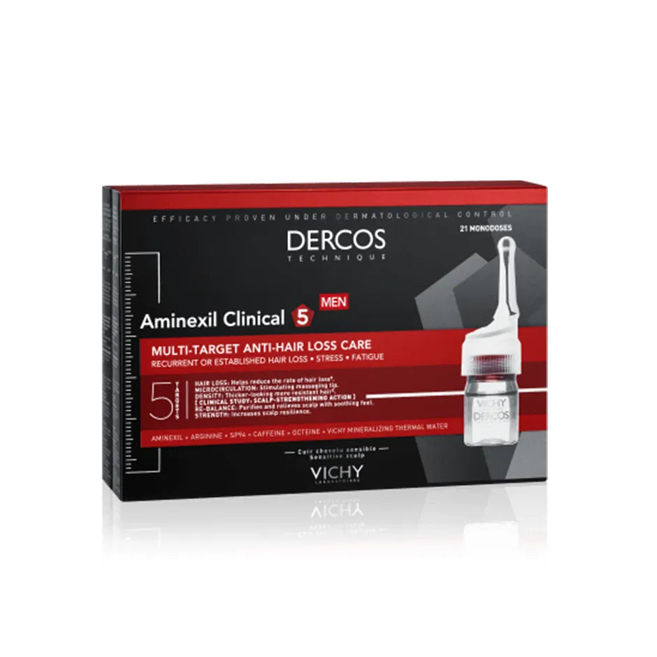 Vichy | Dercos Aminexil Clincal 5 Anti Hair Loss for Men 21 Ampoules | 6ml