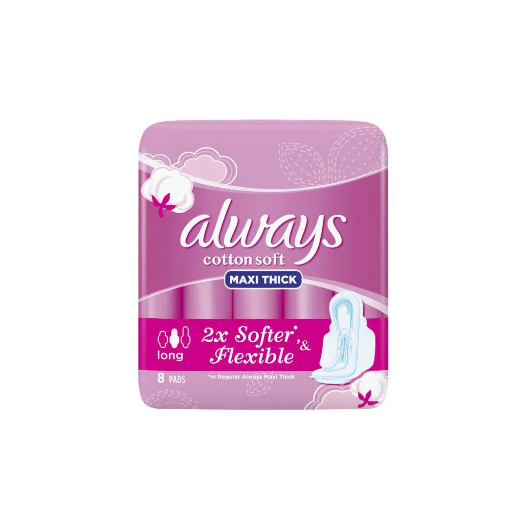 Always | Cotton Soft Maxi Thick Long Pads with Wings | 8 Pcs
