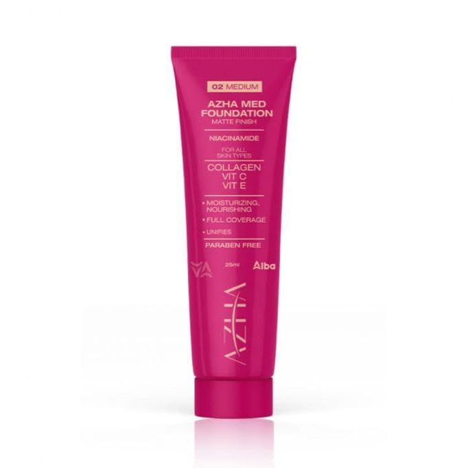 Azha Foundation 02, with Niacinamide and Vitamin C, Non-Comedogenic, 12-Hour