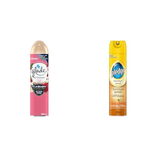 Glade Aerosol Rose Air Freshener, 300ml + Pledge Beautify It Furniture Polish Spray, Orange Scent, 300ml