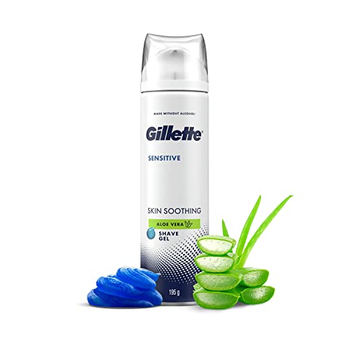 Gillette Sensitive Skin Soothing Shave Gel with Aloe Vera for Men, Anti-Irritation Formula, Dermatologist-Tested, 200ml Can – Hydrates, Protects, and Cools Skin While Shaving – 200ml
