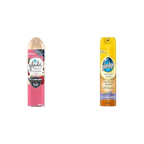 Glade Aerosol Rose Air Freshener, 300ml + Pledge Beautify It Furniture Polish Spray, Lavendar Scent, 300ml