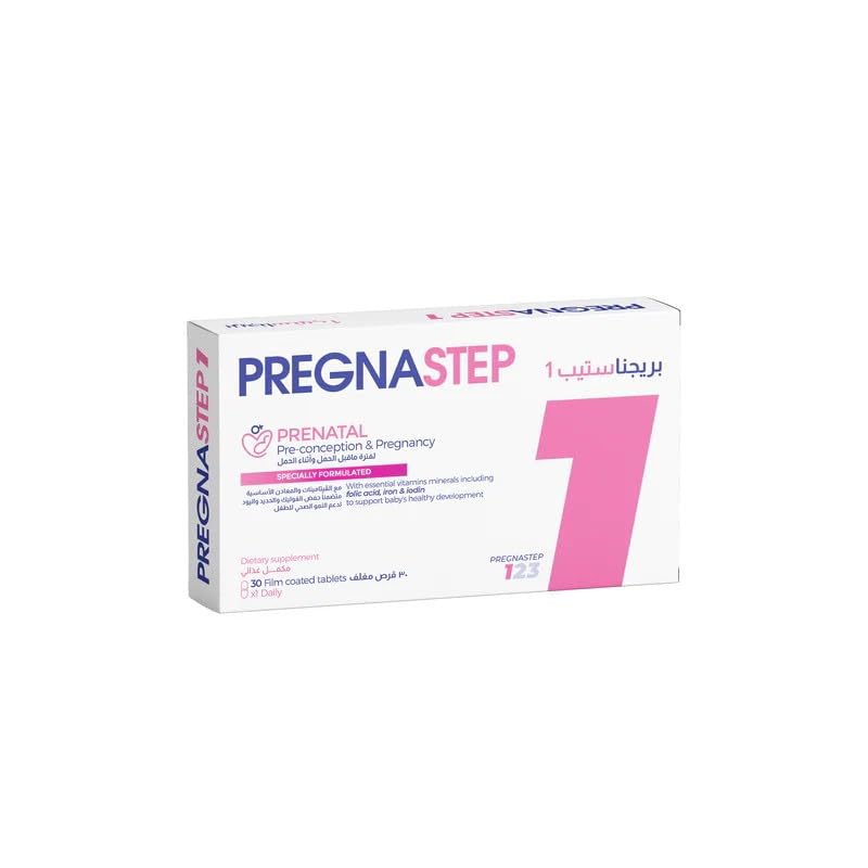Pregnastep 1 Prenatal Dietary Supplement, 19 Essential Vitamins and Minerals, Folic Acid Iron Iodine, 30 Film Coated Tablets