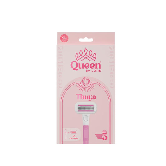 Queen By Lord Toya Handle Plus 2 Cartridges 5 Blade Razor for Women with Swivel Head and Lubricating Strip