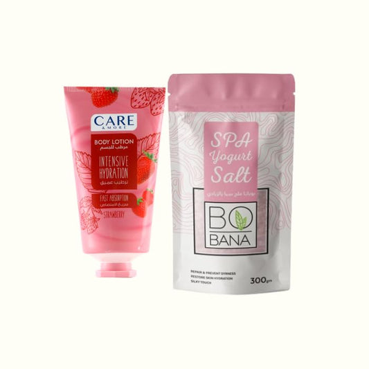Bobana Yogurt Spa Salt 300ml + Care & More Strawberry Body Lotion 150ml Skincare Set