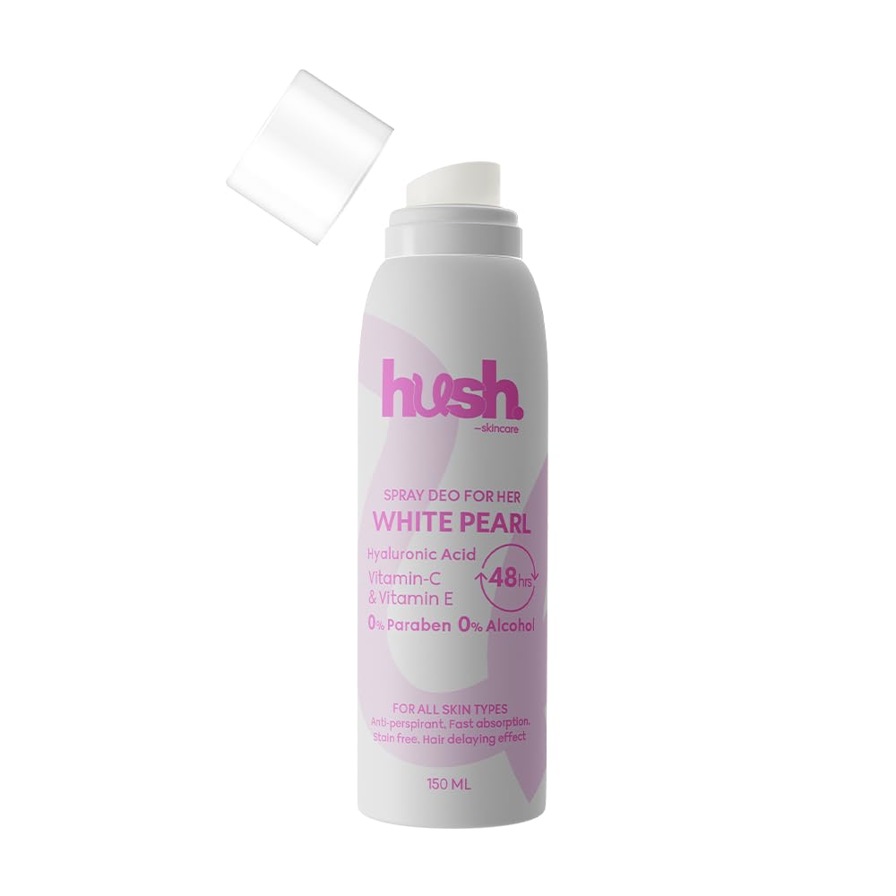 Hush Skincare White Pearl for Her Spray Deodorant, 150 ml – Scent: Oriental Floral – Skin-Nourishing with Hyaluronic Acid, Vitamins C & E – Alcohol & Paraben Free