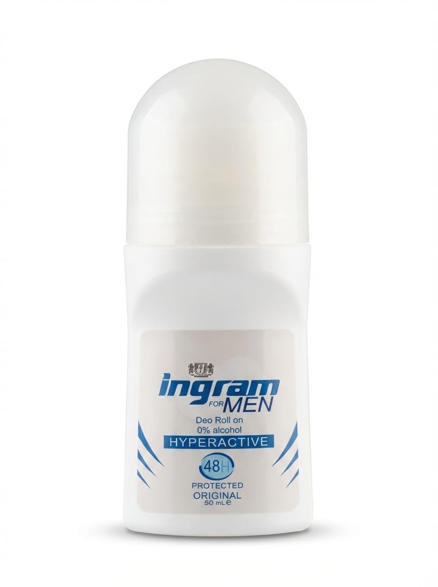 Ingram for Men Deo Roll on, Hyperactive, 0% Alcohol, 48H Protection, Original, 50mL