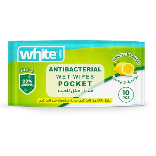 White anti-bacterial wet wipes pocket with lemon scent 10 pulls